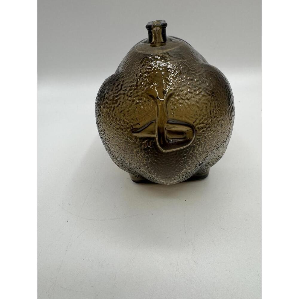 Vintage Brown Glass Anchor Hocking Piggy Coin Bank Smiling Eye Lashes Dimples